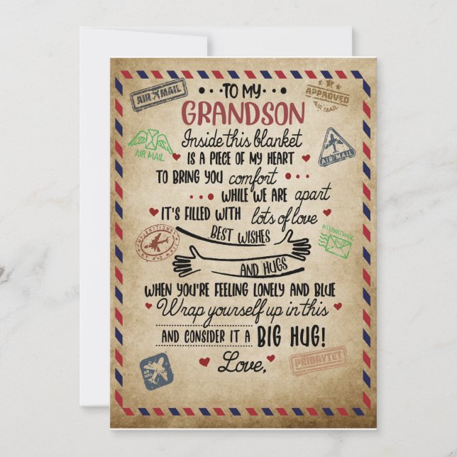 Invitation Amour Petit-Fils | Lettre à mon petit-fils de la p (Devant)
