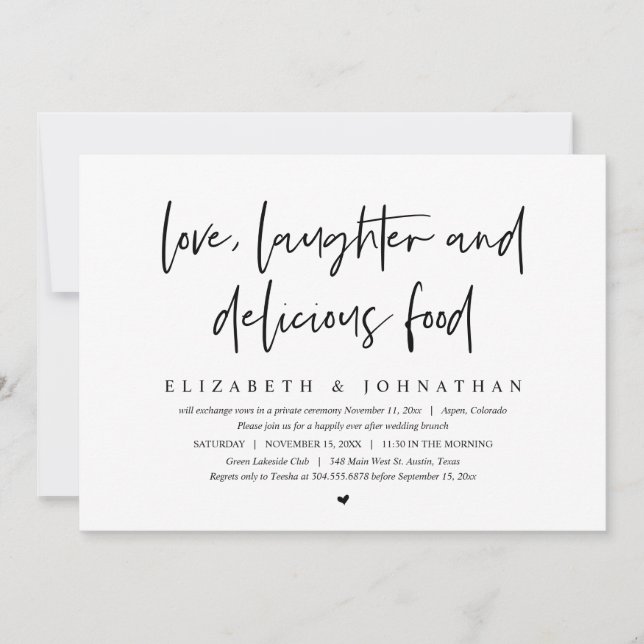 Invitation Amour, rire et délicieux repas Elopement Brunch (Devant)