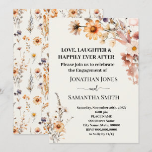 Invitation Amour rire Heureux Fiançailles Automne Fleurs sauv
