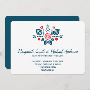 Invitation Amour scandinave en rouge et bleu   MARIAGE