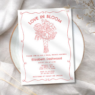 Invitation Amour tiré à la main dans la fleur Corail Fête des