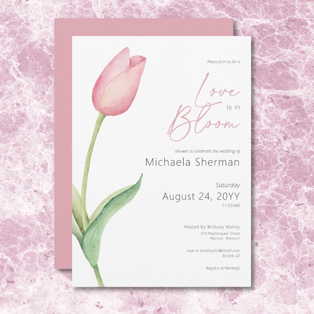 Invitation Amour Tulipe Rose Moderne Dans Douche Fleurie (Modern Pink Tulip Love In Bloom Shower Invitation)