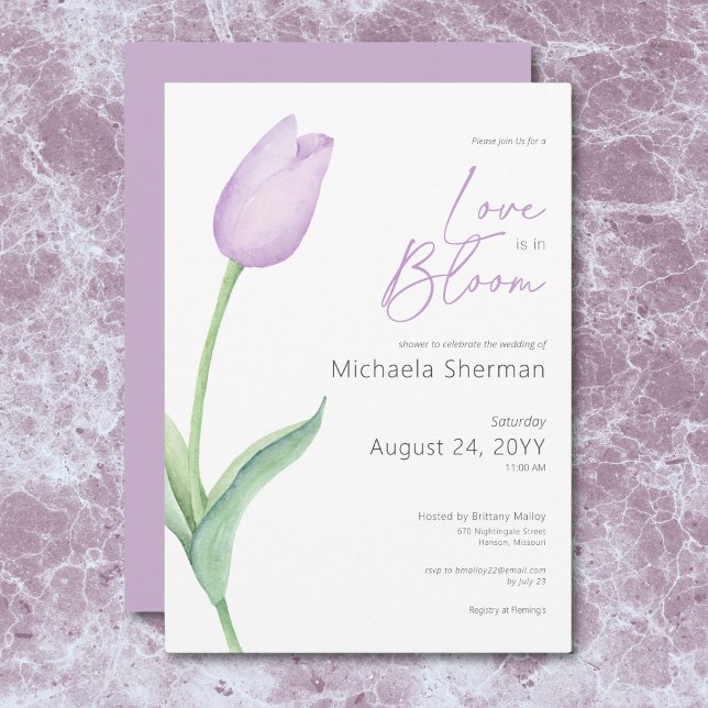 Invitation Amour Tulipe Violet Moderne Dans Douche Fleurie (Modern Purple Tulip Love In Bloom Shower Invitation)