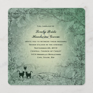Invitation Amoureux des chats Carré Ornate Green Vintage Wedd