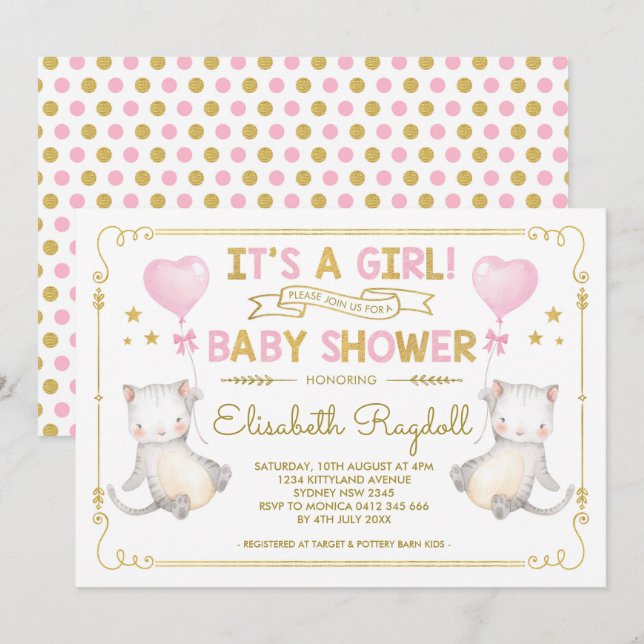 Invitation Amoureux des chats d'or de rose de chaton de (Devant / Derrière)