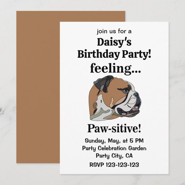 Invitation Amoureux du Bulldog anglais, fête d'anniversaire (Devant / Derrière)