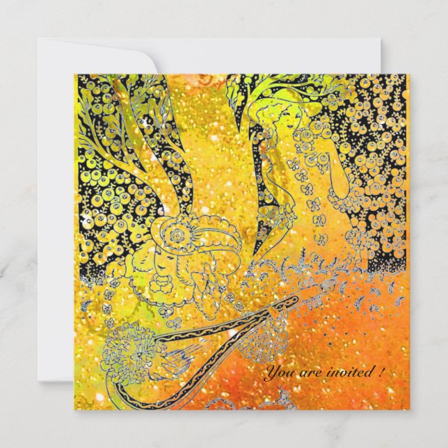 INVITATION AMOUREUX ROMANTIQUES,ROMANCE EN ÉTINCELLES JAUNE O (Devant)