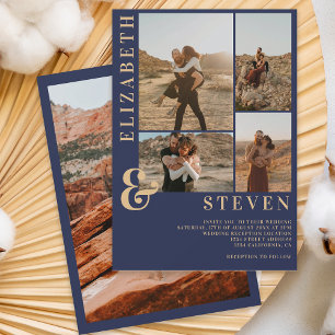 Invitation Ampersand bleu marine moderne 5 mariage de grille 