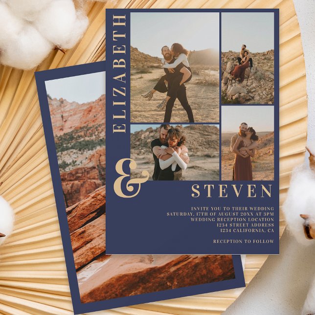 Invitation Ampersand bleu marine moderne 5 mariage de grille  (Créateur téléchargé)