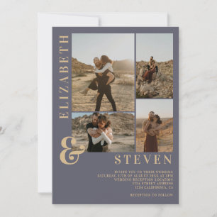 Invitation Ampersand bleu poussiéreux moderne 5 mariage de gr