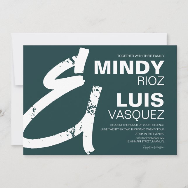 Invitation AMPERSAND BOLD vert Grunge Mariage (Devant)
