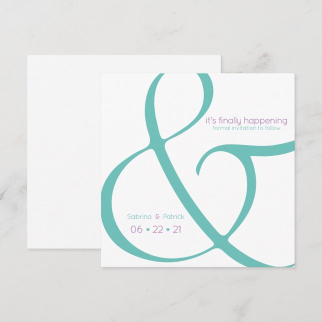 Invitation Ampersand de prune Turquoise moderne Enregistrer l (Devant / Derrière)