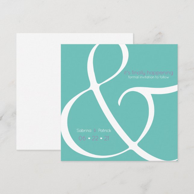 Invitation Ampersand de prune Turquoise moderne Enregistrer l (Devant / Derrière)