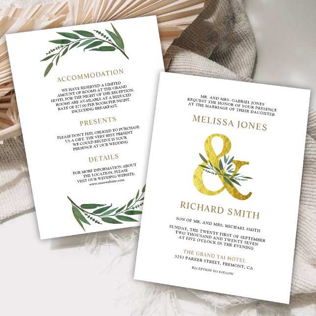 Invitation Ampersand d'or Branche d'olivier tout en un Mariag (Créateur téléchargé)