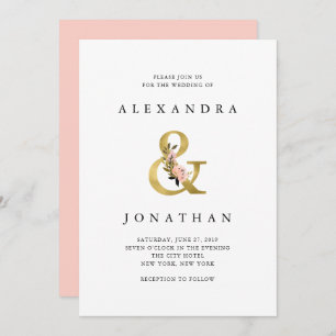 Invitation Ampersand élégant   Mariage Gold et Blush