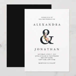 Invitation Ampersand élégant Mariage noir et blanc