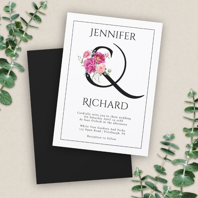 Invitation Ampersand et bouquet de roses roses mariage (Créateur téléchargé)