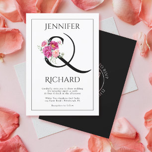 Invitation Ampersand et bouquet de roses roses roses QR maria
