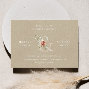 Invitation Ampersand floral élégant Mariage rustique Kraft
