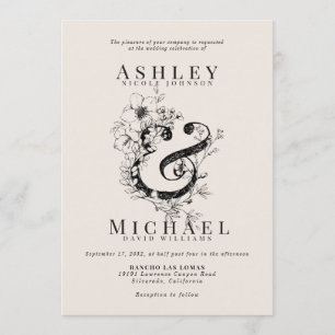 Invitation AMPERSAND FLORAL main tiré Mariage Blush