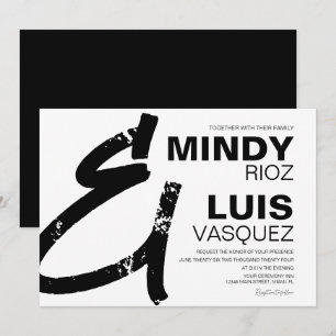 Invitation AMPERSAND GRAS Grunge noir blanc Mariage