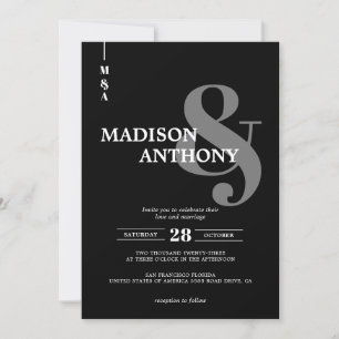 Invitation Ampersand gris noir moderne Mariage photo Script