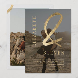 Invitation Ampersand gris or moderne noms 2 mariage photo