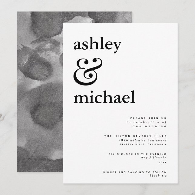 Invitation Ampersand Mariage moderne noir et blanc (Devant / Derrière)