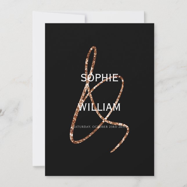 Invitation Ampersand moderne minimaliste Mariage noir (Devant)