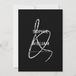 Invitation Ampersand moderne minimaliste noir Mariage argent