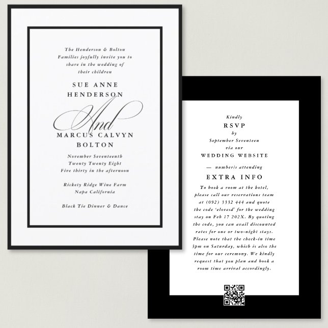Invitation Ampersand noir tout en un Mariage de détails RSVP (Créateur téléchargé)