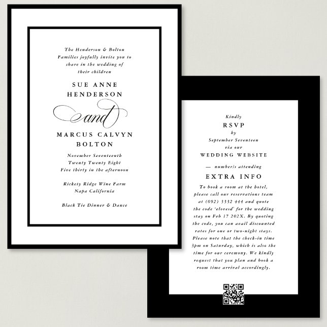 Invitation Ampersand noir tout en un Mariage de détails RSVP (Créateur téléchargé)