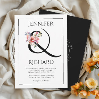 Invitation Ampersand with rhododendron branch and QR wedding
