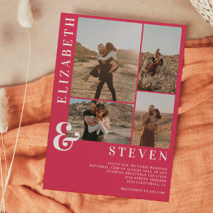 Invitation Amperseur magenta moderne et 5 mariage de grille p