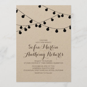 Invitation ampoules en papier kraft lumières mariage moderne