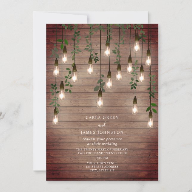 Invitation Ampoules vintages Mariage botanique (Devant)