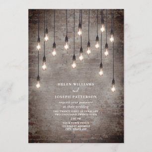 Invitation Ampoules vintages Mariage industriel en brique rus