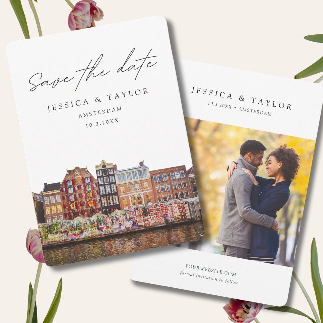 Invitation Amsterdam Fleurs de Mariage sur le Marché Enregist (Amsterdam Save the Date )