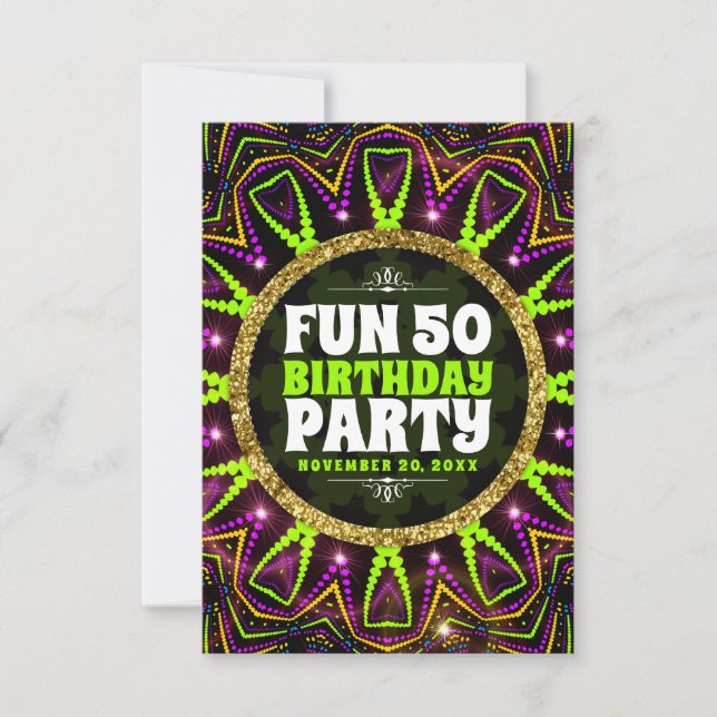 Invitation Amusant 50e anniversaire | Energy Glow|Super Rave  (Devant)