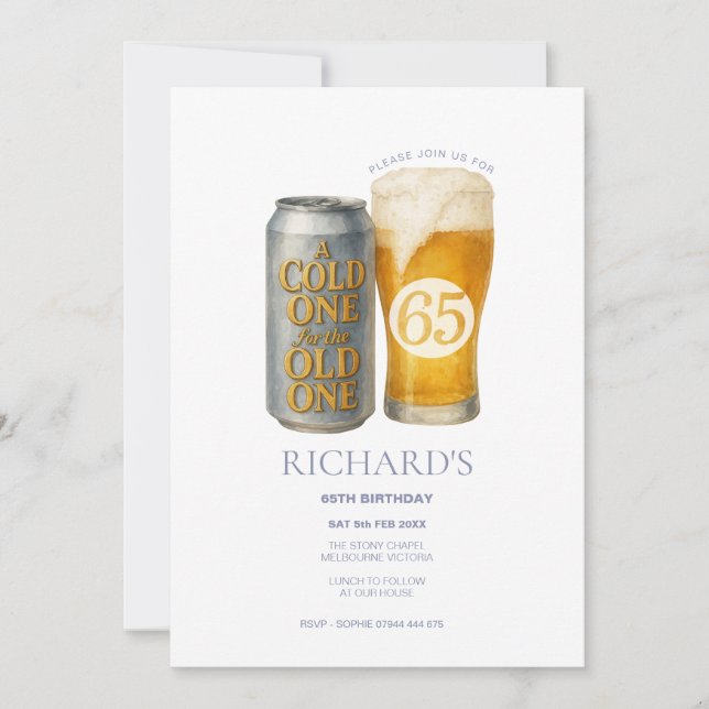 Invitation Amusant 65ème anniversaire Cold One pour l'ancien (Devant)