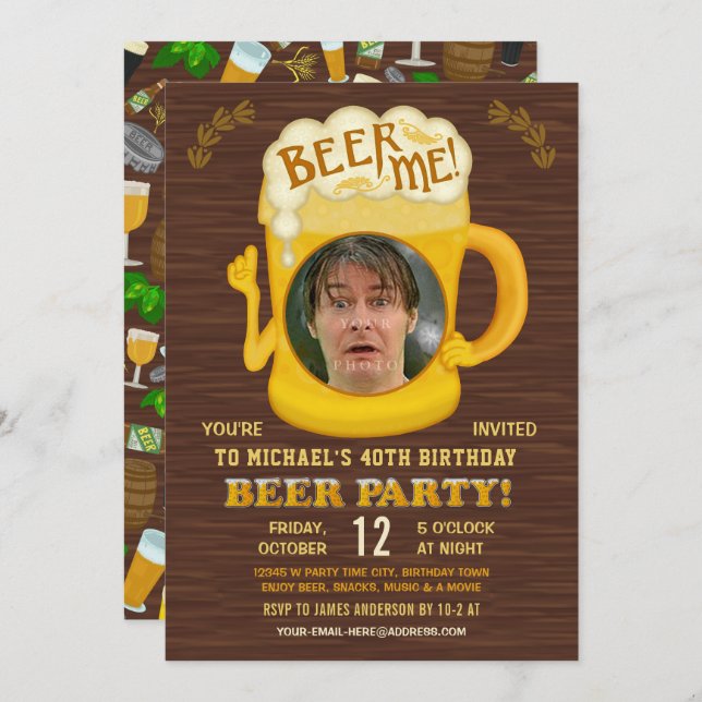Invitation Amusant Anniversaire Fête de la bière Adulte Boire (Devant / Derrière)