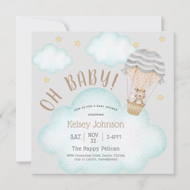 Invitation Amusant Baby shower de ballon d'ours en peluche en (Devant)