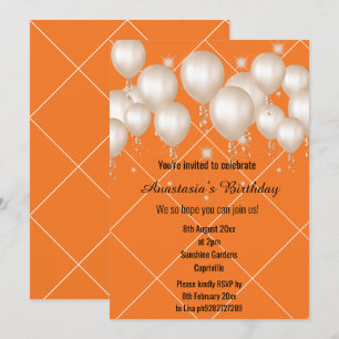 INVITATION AMUSANT BALLON BRIGHT ORANGE ANNIVERSAIRE INVITATI