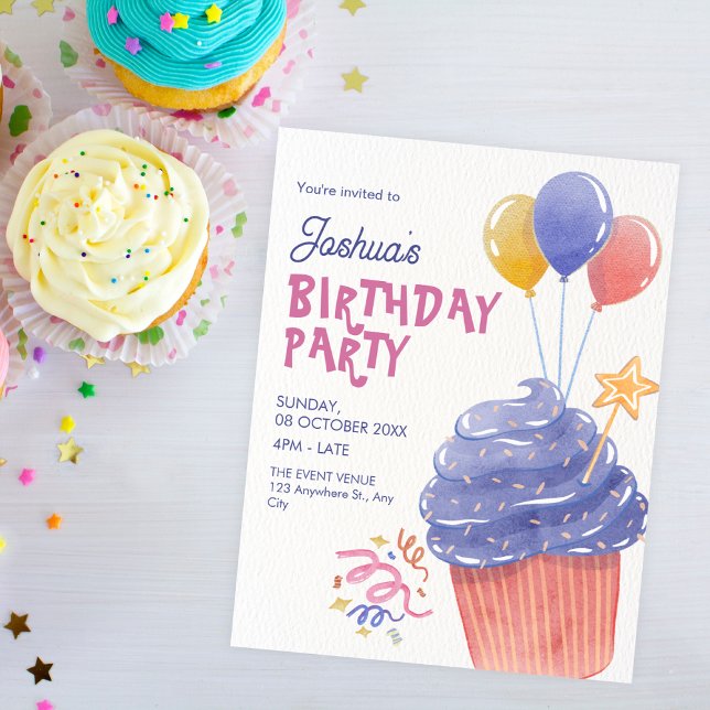 Invitation Amusant ballon de cupcake anniversaire (Créateur téléchargé)