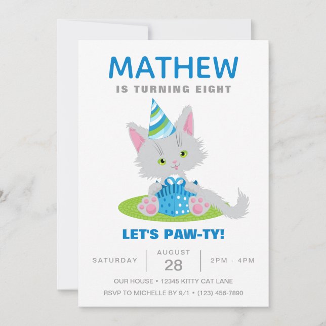 Invitation Amusant Chat Party Kitten Ballons Anniversaire de  (Devant)