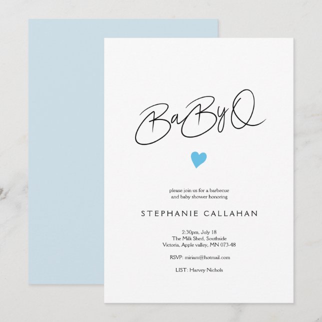 Invitation Amusant Chic Baby BaBy Q Douche Bleu Coeur Motif (Devant / Derrière)