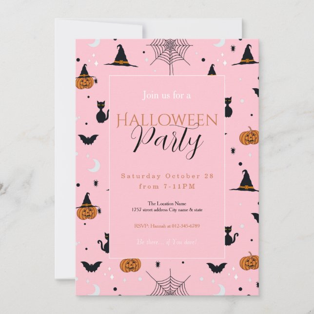 Invitation Amusant Éffrayant Halloween rose (Devant)