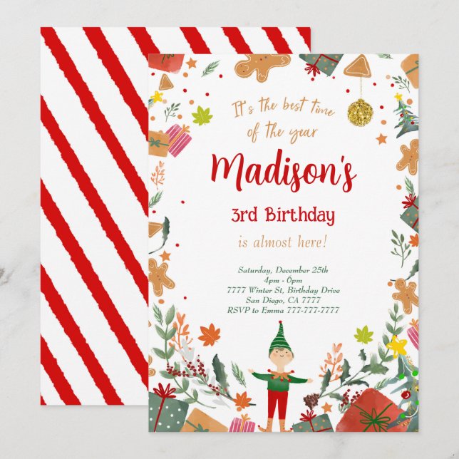 Invitation Amusant Elf fête d'anniversaire (Devant / Derrière)