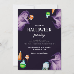 Invitation Amusant fantôme d'aquarelle violet. Fête d'Hallowe
