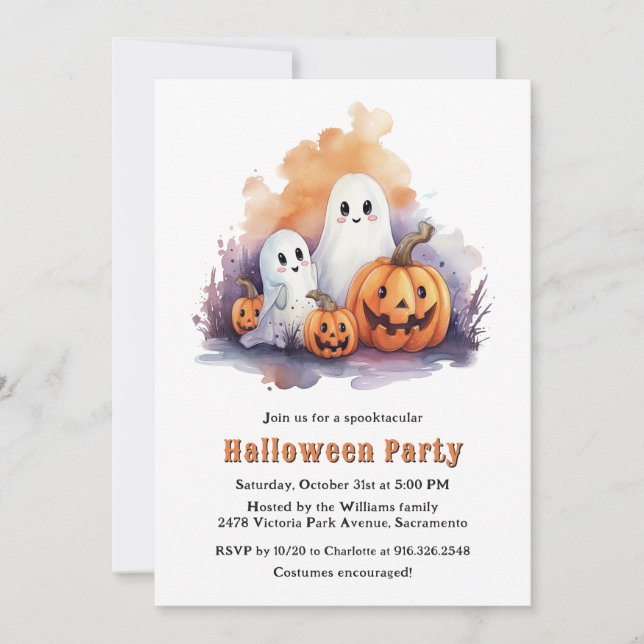 Invitation Amusant Fantômes Citrouille Fête d'Halloween (Devant)